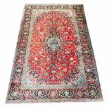 FINE PURE SILK MOHTASHAN KASHAN RUG, 211cm x 131cm,