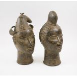 LOBI BRONZE MALE/FEMALE HEADS SCULPTURES, Burkina Faso, each approx. 37cm H.