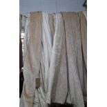 CURTAINS, a pair, in velour, with floral pattern lined and interlined,