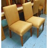 DINING CHAIRS, a set of ten, upholstered with oak supports, each 48cm W x 96cm H x 52cm D.
