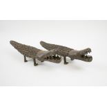 BOBO BRONZE CROCODILES, two similar, Burkina Faso, each approx. 38cm nose to tail.