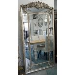 WALL MIRROR, silvered and marginal framed with crest, 200cm H x 100cm W.