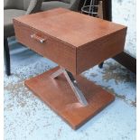 LAMP TABLE, in brown faux crocodile finish with drawer below on chromed metal supports,