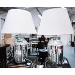 TABLE LAMPS, a pair, by Hector Finch, silver converted urn bases,