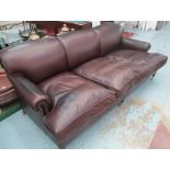 GEORGE SMITH SOFA in brown leather triple hump (bears plaque), 410cm L x 95cm D x 85cm H.