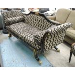 SOFA, Regency style with a black and gilt frame and geometric upholstery.