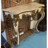 CONSOLE TABLE, mid 19th century, later painted cream and gilt with a serpentine white marble top,