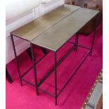 CONSOLE TABLES, a pair, in a bronzed metal finish, 99cm x 25cm x 71cm H.