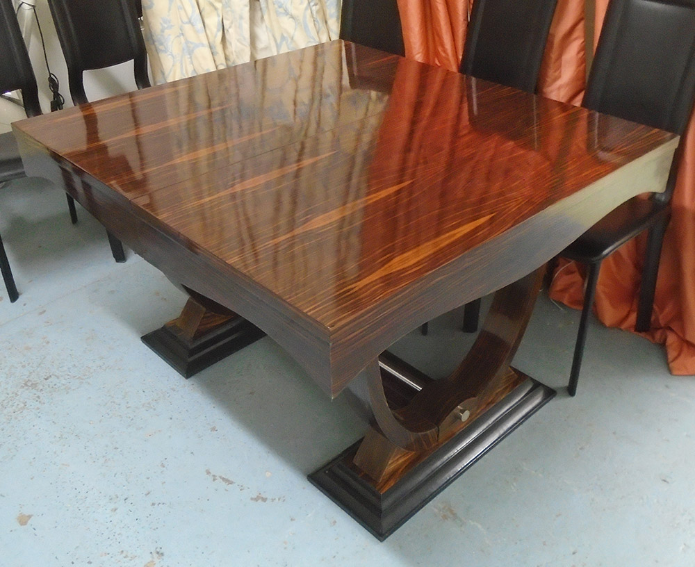 EXTENDING TABLE, macassar wood, 76cm H x 110cm W x 120cm L.