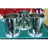 ICE BUCKETS, a set of three, Louis XV style in plated metal, 23cm W.