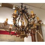 CHANDELIER, Bagues style with floral glass detail and coloured droplets, 78cm H x 75cm W.