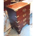 BEDSIDE CHESTS, a pair, Campaign style mahogany each with three drawers, 43cm W x 31cm D x 60cm H.