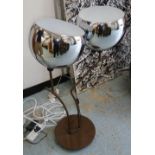 UPLIGHTER TWIN BRANCH, in chromed metal shades on metal base, 95cm H.