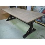 REFECTORY TABLE, oak with grey washed rectangular top on ebonised supports,