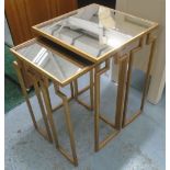 MIRRORED SIDE TABLES, a graduated pair, on gilded metal frames, largest 45cm x 45cm x 61cm H.