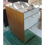 MIRRORED FILING CABINET, with two main drawers plus a small drawer, 40cm x 57cm x 74cm H.