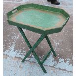 BUTLER'S TRAY, in green with gilded floral design, 62cm x 46cm x 72cm H.