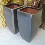 GLAZED PLANTERS, a pair, Contemporary design, of large proportions, 90cm H x 45cm square.