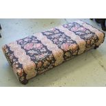 HEARTH STOOL, in striped floral upholstery, 128cm x 52cm.