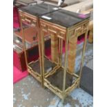 SIDE TABLES, a pair, with glass top and undershelf on a gold effect frame, 35cm x 35cm x 100cm H.