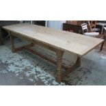 REFECTORY TABLE, pine with a rectangular top on baluster turned supports joined by stretchers,