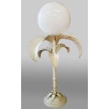 TABLE LAMP, late French Art Deco palm tree design with glass orb light in white painted finish,