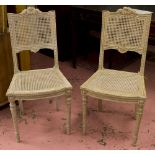 SIDE CHAIRS, a pair, French Louis XVI style grey painted, each with caned back and seat.