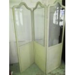 SCREEN, mid 20th century cream painted, three fold and partially glazed,