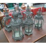 STORM LANTERNS, a set of six, various sizes and shapes, tallest 41cm H.