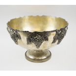 PUNCH BOWL, 20th century silver plated, the rim cast fruiting vines, 36cm diam. x 23.5cm H.