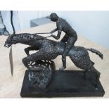 SCULPTURE OF A HORSE AND JOCKEY, contemporary style on base, 25cm L x 19cm H.