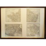 FOUR MAPS OF FRAMCE, 75cm x 106cm overall, framed and glazed.