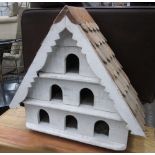 GARDEN DOVECOTE, wooden tiled roof whitewashed wooden structure, 70cm H x 74cm W.