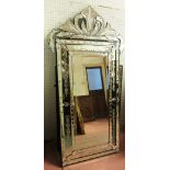 WALL MIRROR, Venetian style with a central rectangular bevelled plate and etched effect decoration,