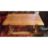 VINTAGE FARMYARD SLEDGE, repurposed into low table, pine with iron fixings, 117cm x 94cm x 41cm.