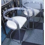 DINING CHAIRS, a set of five, 1960's taste, tubular metal with ivory upholstery finish,