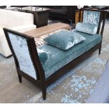 DAYBED, Contemporary style with blue velvet upholstery, 180cm W x 61cm D x 94cm H.