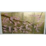 ORIENTAL LACQUER PANELS, a set of four, cherry blossom, 200cm L x 100cm H.