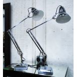 ANGLEPOISE STYLE LAMPS, a pair, polished metal.