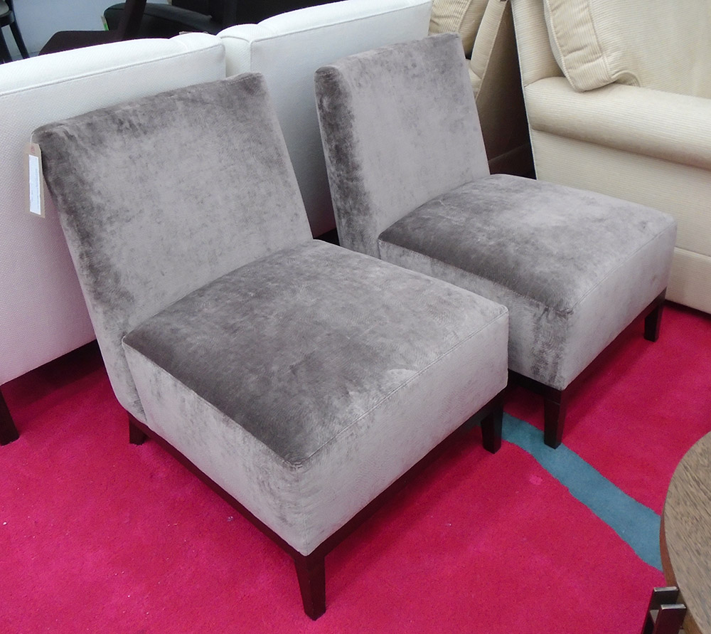 SIDE CHAIRS, a pair, armless, each 60cm W x 70cm D x 73cm H.