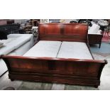 SLEIGH BED FRAME, of large proportions with a Vispring base, 190cm W x 110cm H x 247cm L.