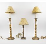 PERSIAN CANDLESTICK TABLE LAMPS, a pair, papier mache lacquer wood,