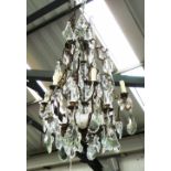 CHANDELIER, six branch, Louis XV style with glass drops on a bronzed frame, 90cm H plus chain.
