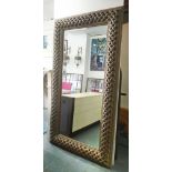 MIRROR, with bevelled plate in a woven wood effect frame, 216cm x 118cm.