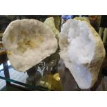 MOROCCAN GEODES, two halves of a whole, each approx 26cm W x 16cm H.