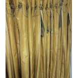 CURTAINS, three pairs, lined and interlined, in gold striped taffetta,