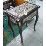 SIDE TABLE, in black and silver boulle, French style drawer below on curved supports,