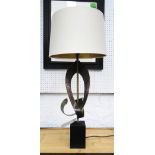 LAMP, curved metal ribbon design, with shade, overall 89cm H.