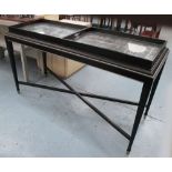 CONSOLE TABLE, with a pair of eglomise mirrored trays, 153cm W x 53cm D x 80cm H.