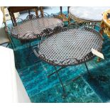 GARDEN TRAYS, a pair, in metal with folding supports, 82cm x 57cm x 65cm H.